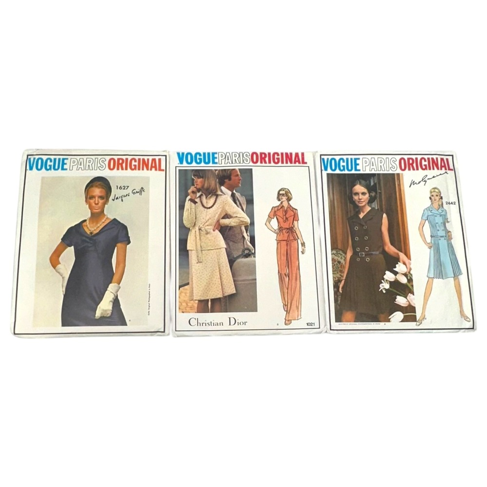 Lot of 3-Vintage VOGUE PARIS ORIGINAL Sewing Patterns Dior/Griffe/Molyneux Uncut